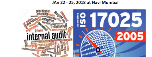Four-day training programme on Laboratory Management & Internal Audit as per NABL ISO / IEC 17025:2005 from 22 – 25 January 2018 @ Navi Mumbai